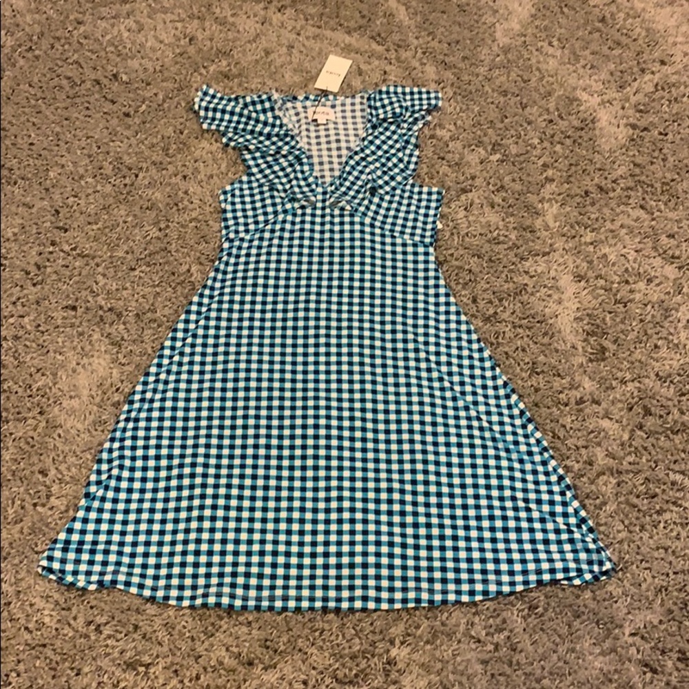 NWOT Leota color block dress with ruffle shoulders